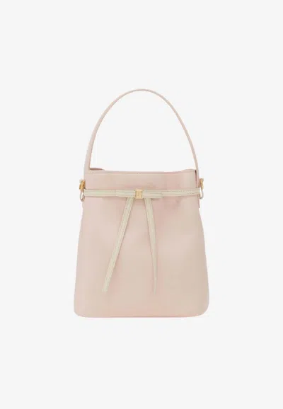 Ferragamo Mini Bow Leather Bucket Bag In Pink
