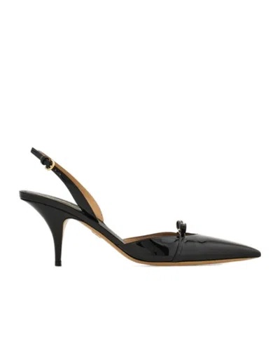 Ferragamo Gylla Patent Bow Slingback Pumps In Nero Biscotto
