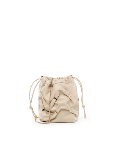 FERRAGAMO FERRAGAMO MINI BUCKET BEIGE LAMBSKIN BAG WITH VARA BOW