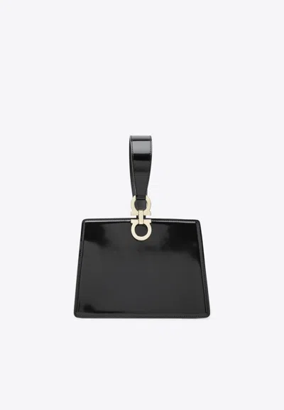 Ferragamo Mini Embellished Patent-leather Clutch In Black