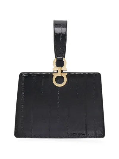 Ferragamo Gancini Logo Clutch In Black