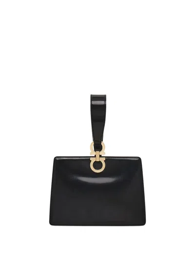 Ferragamo Mini Embellished Patent-leather Clutch In Black