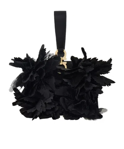 Ferragamo Mini Clutch With Floral Detailing In Black