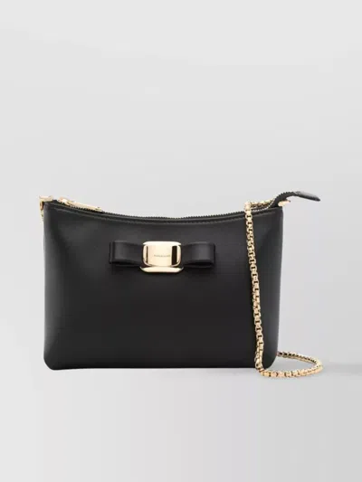 Ferragamo Mini Crossbody Bag With Bow Detail And Chain Strap In Black