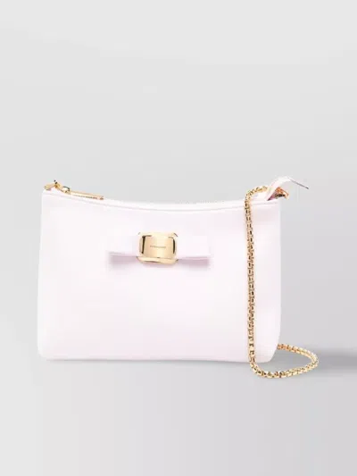 Ferragamo Mini Crossbody Bag With Bow Detail And Chain Strap In White