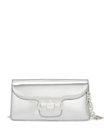 Ferragamo Mini Crystal-embellished Clutch Bag In Silver