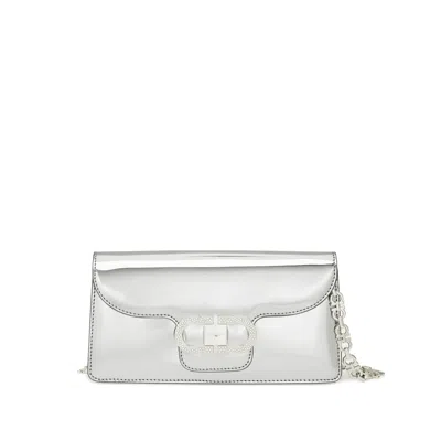 Ferragamo Mini Crystal-embellished Clutch Bag In Silver