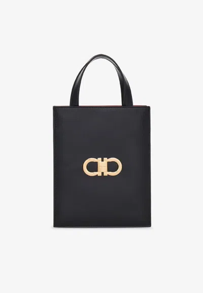 Ferragamo Mini Double Gancini Tote Bag In Black
