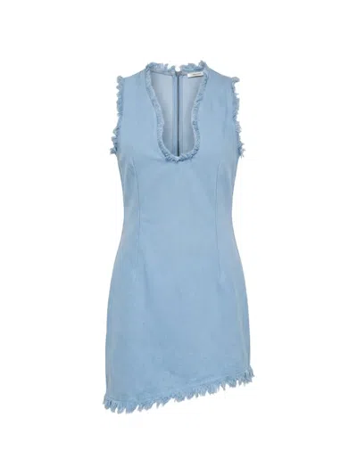 Ferragamo Mini Dress With Frayed Edges In Blue