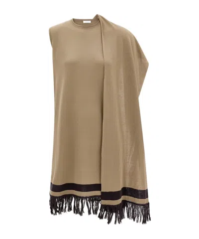 Ferragamo Mini Dress With Fringe Detail In Brown