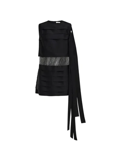 Ferragamo Mini Dress With Lace-detail In Black