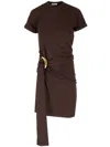 Ferragamo Short Dress With Sash And Metal Ring Accent In Brown