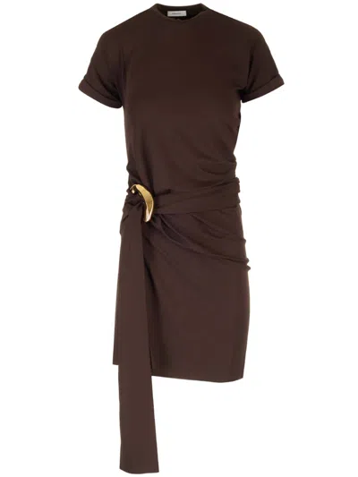Ferragamo Mini Dress With Metallic Jewellery In Brown