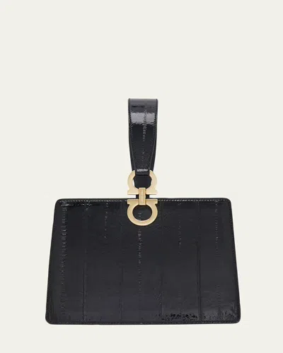 Ferragamo Mini Eel Leather Clutch In Nero