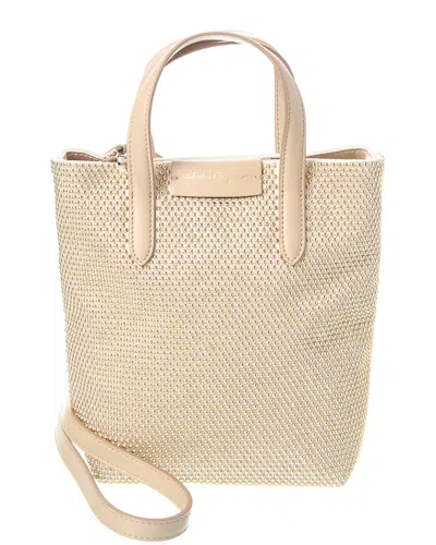 Ferragamo Mini Embellished Leather Tote In Sand