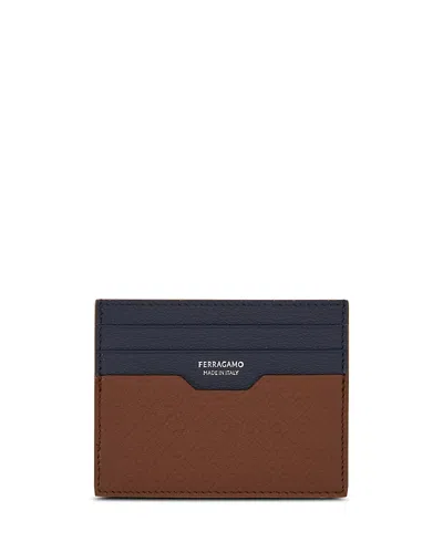 Ferragamo Mini Embossed Monogram Credit Card Holder In Brown