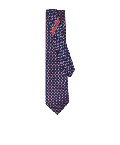 Ferragamo Mini Fish Print Silk Tie In Multi
