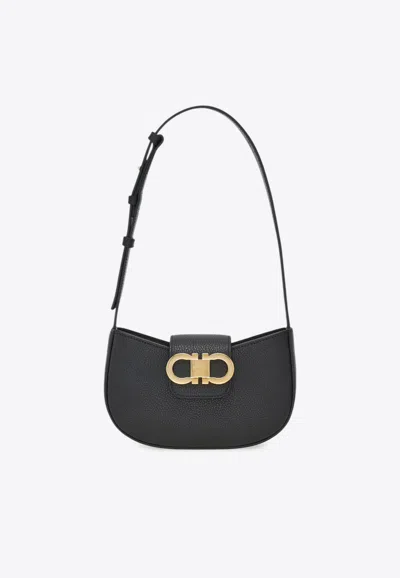 Ferragamo Mini Gabry Double Gancini Leather Shoulder Bag In Black