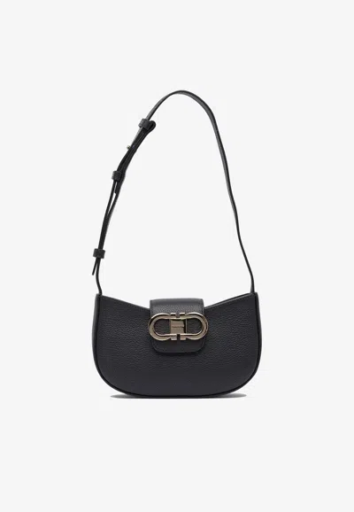 Ferragamo Mini Gabry Double Gancini Leather Shoulder Bag In Blue