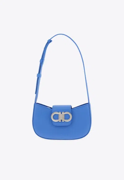 Ferragamo Mini Gabry Double Gancini Leather Shoulder Bag In Blue