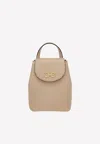 Ferragamo Mini Gancini Backpack In Hammered Leather In Beige