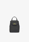 Ferragamo Mini Gancini Backpack In Hammered Leather In Black