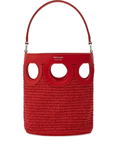 Ferragamo Gancini Mini Bucket Bag In Red