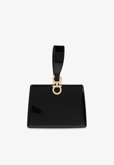 Ferragamo Mini Gancini Calf Leather Clutch In Black