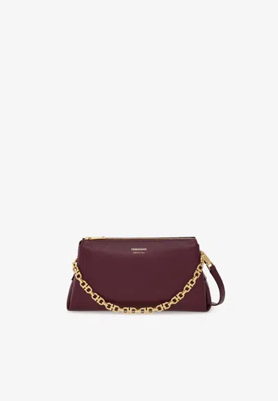 Ferragamo Mini Gancini Chain Shoulder Bag In Purple