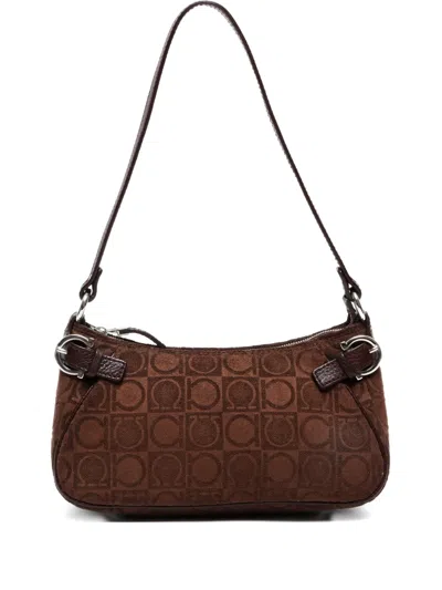 Pre-owned Ferragamo Mini Gancini Monogram Shoulder Bag In Brown