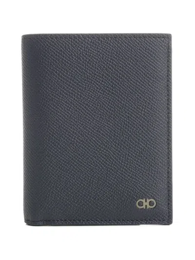 Ferragamo Mini Gancio Grained Leather Wallet In Blue
