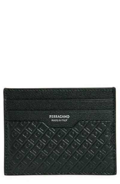 Ferragamo Mini Gancio Embossed Leather Card Case In Nero Nero X Mod