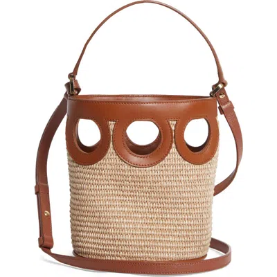 Ferragamo Mini Gancio Outline Raffia Bucket Bag In Sand