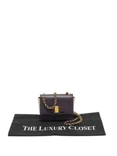 Pre-owned Ferragamo Mini Ginny Leather Shoulder Bag In Purple