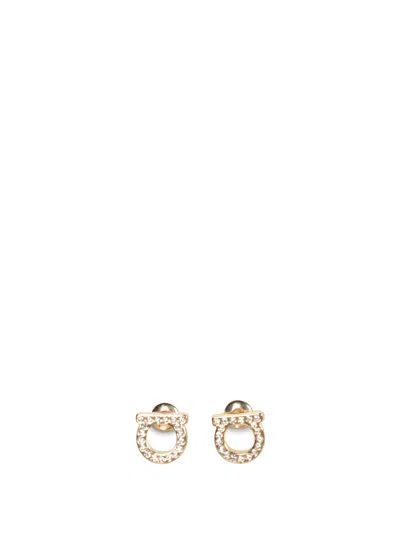 Ferragamo Mini Gold Strass Stud Earrings In Silver