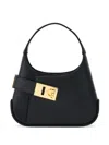 Ferragamo Arch Mini Leather Hobo Bag In Black