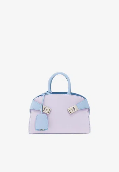 Ferragamo Mini Hug Bi-color Top Handle Bag In Lavender