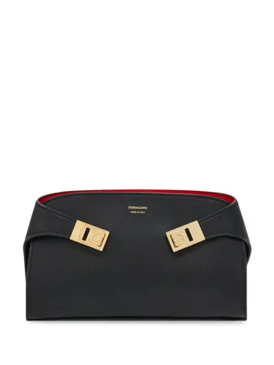 Ferragamo Hug Mini Leather Crossbody In Nero Flame Red