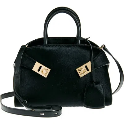 Ferragamo Hug Gancini Small Leather Top-handle Bag In Nero
