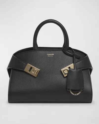 Ferragamo Mini Hug Leather Top-handle Bag In Nero