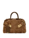 Ferragamo Mini Hug Shearling Buckle Cross Body Bag In Brown