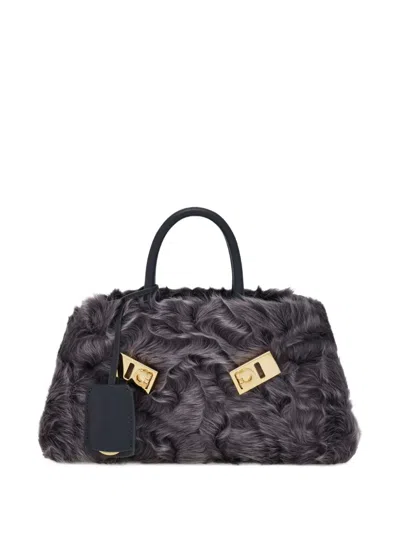 Ferragamo Mini Hug Shearling-front Cross Body Bag In Neutral