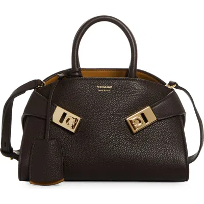 Ferragamo Mini Hug Soft Leather Top Handle Bag In Testa Di Moro