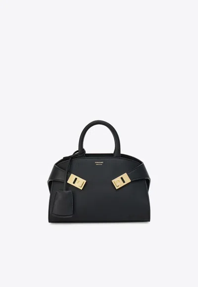 Ferragamo Mini Hug Top Handle Bag In Calf Leather In Black