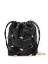 Ferragamo Mini Black Lambskin Bucket Bag With Vara Bow In Black