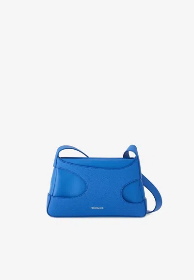 Ferragamo Mini Leather Shoulder Bag With Cut-outs In Blue