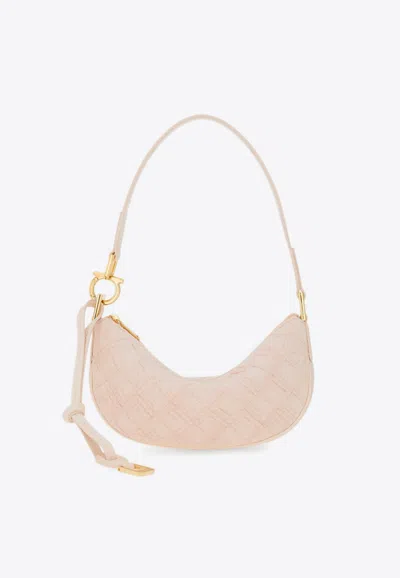 Ferragamo Mini Monogram Jacquard Hobo Bag In White