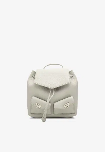 Ferragamo Mini Multi-pocket Leather Backpack In Gray