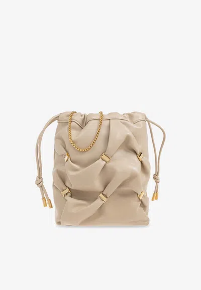Ferragamo Mini Nappa Leather Bucket Bag With Vara Bows In Beige