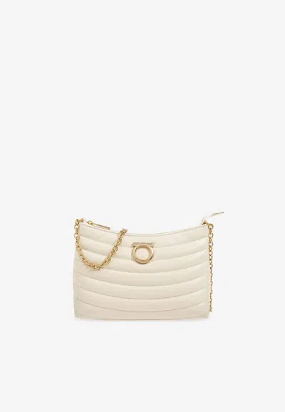 Ferragamo Mini Quilted Leather Crossbody Bag In Cream